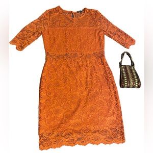 L FASHION NOVA ORANGE WEDDING GUEST 3/4 SLEEVE LACE MINI DRESS (bag included)
